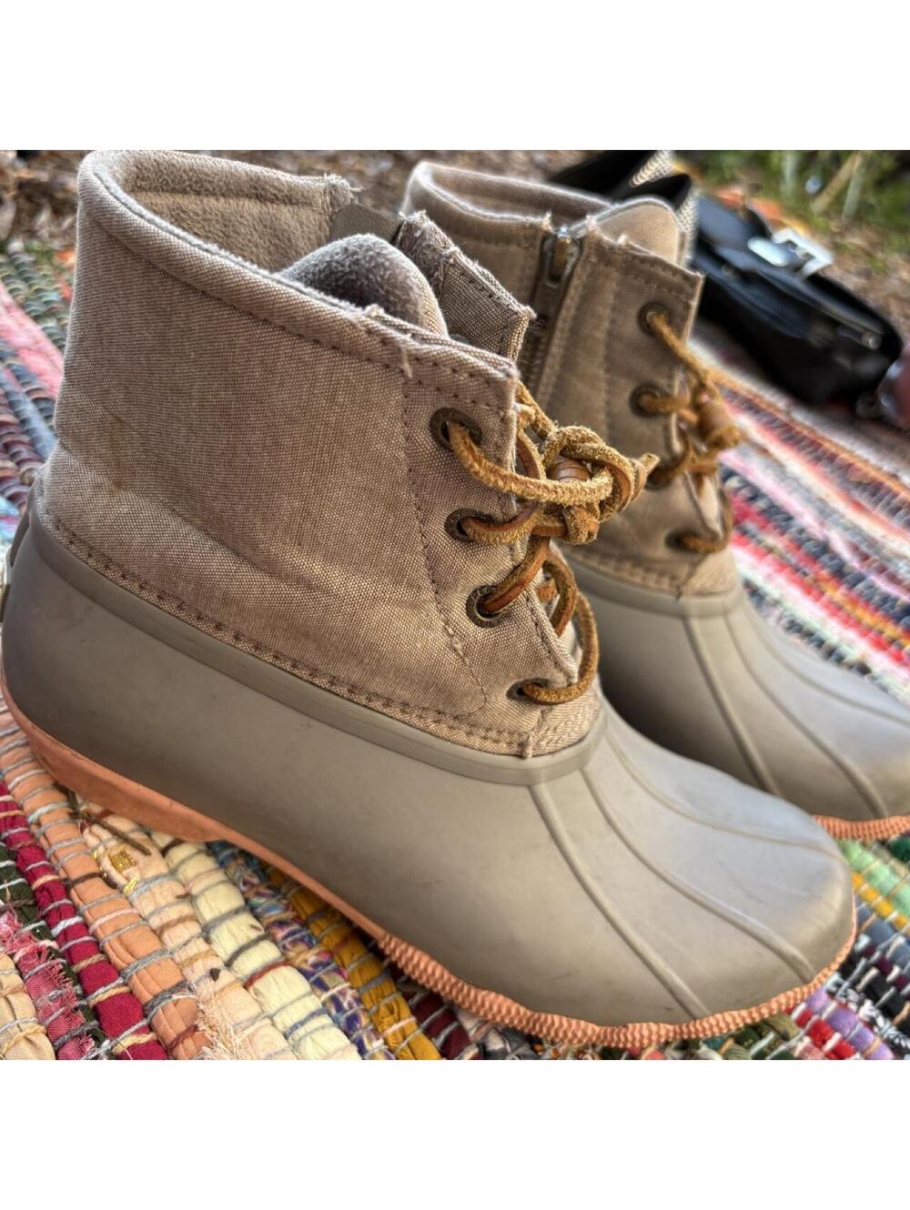 Gray & peach sperry saltwater duck rain bad weather boots women’s size 7